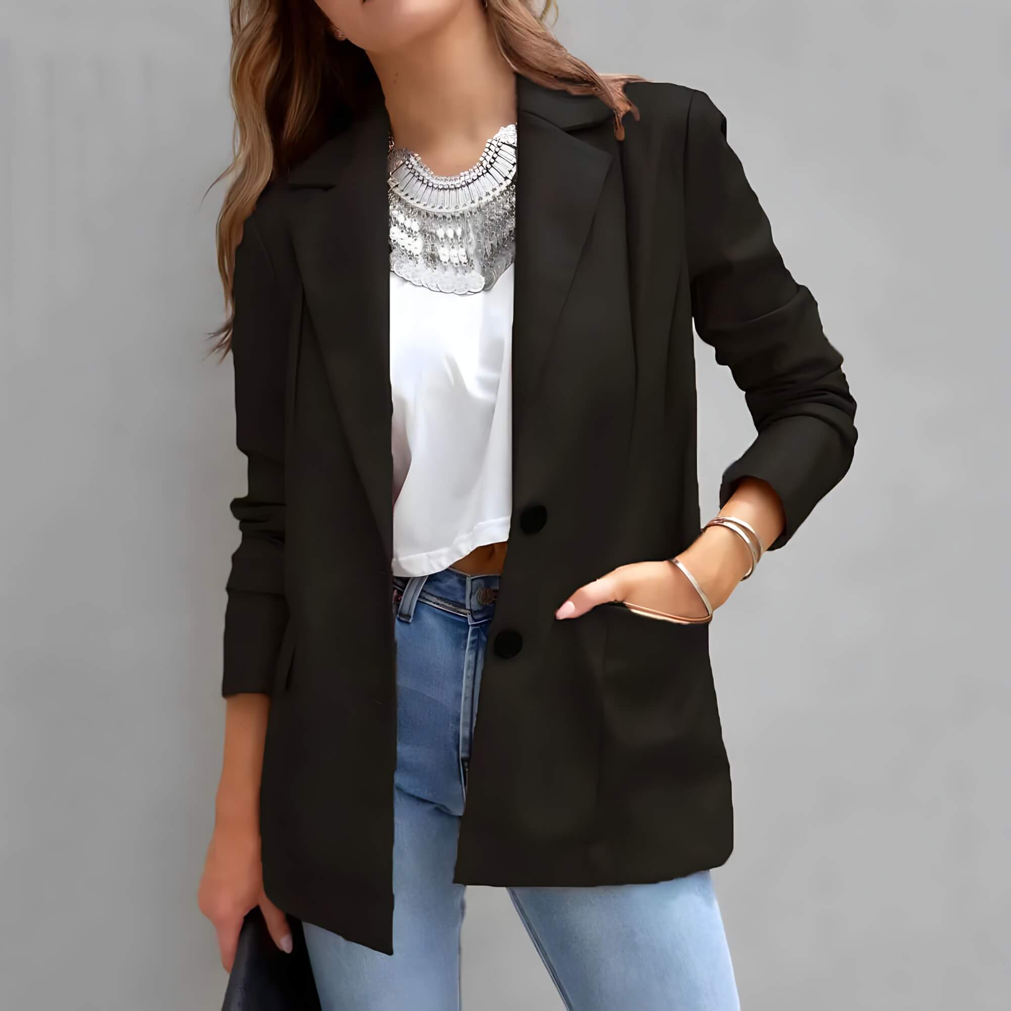 Jaqueta Feminina Alongada Preto 3