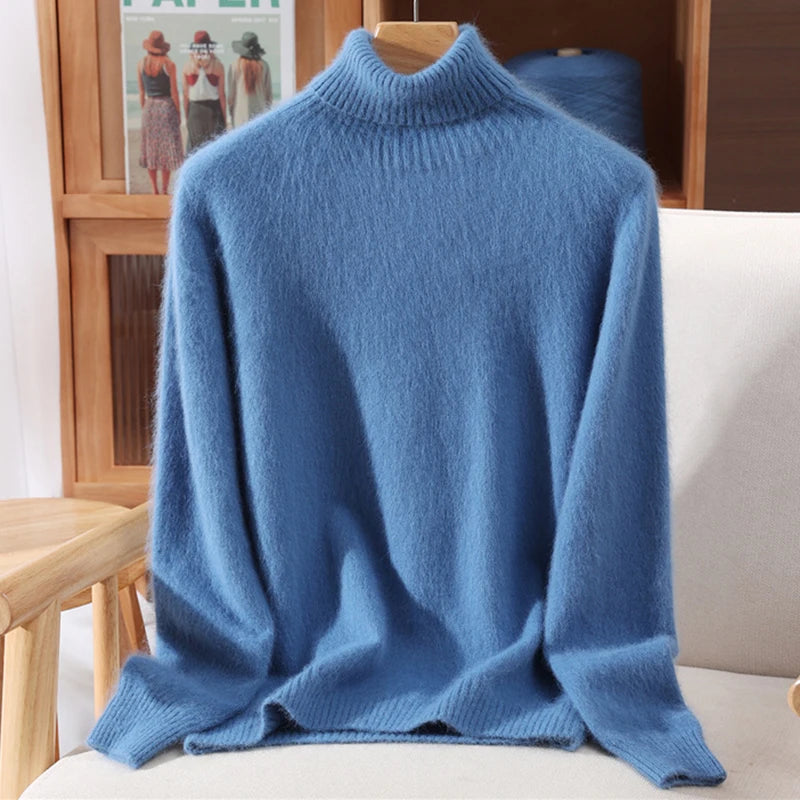 Suéter em Cashmere Gola Alta Azul Celeste 11