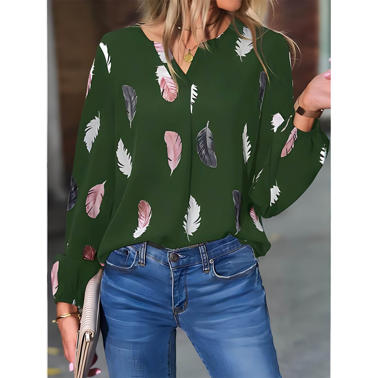Blusa Casual de Chiffon Verde 7