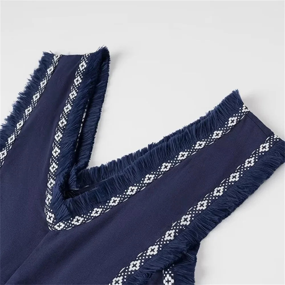 Vestido Longo Bordado Azul Marinho 03