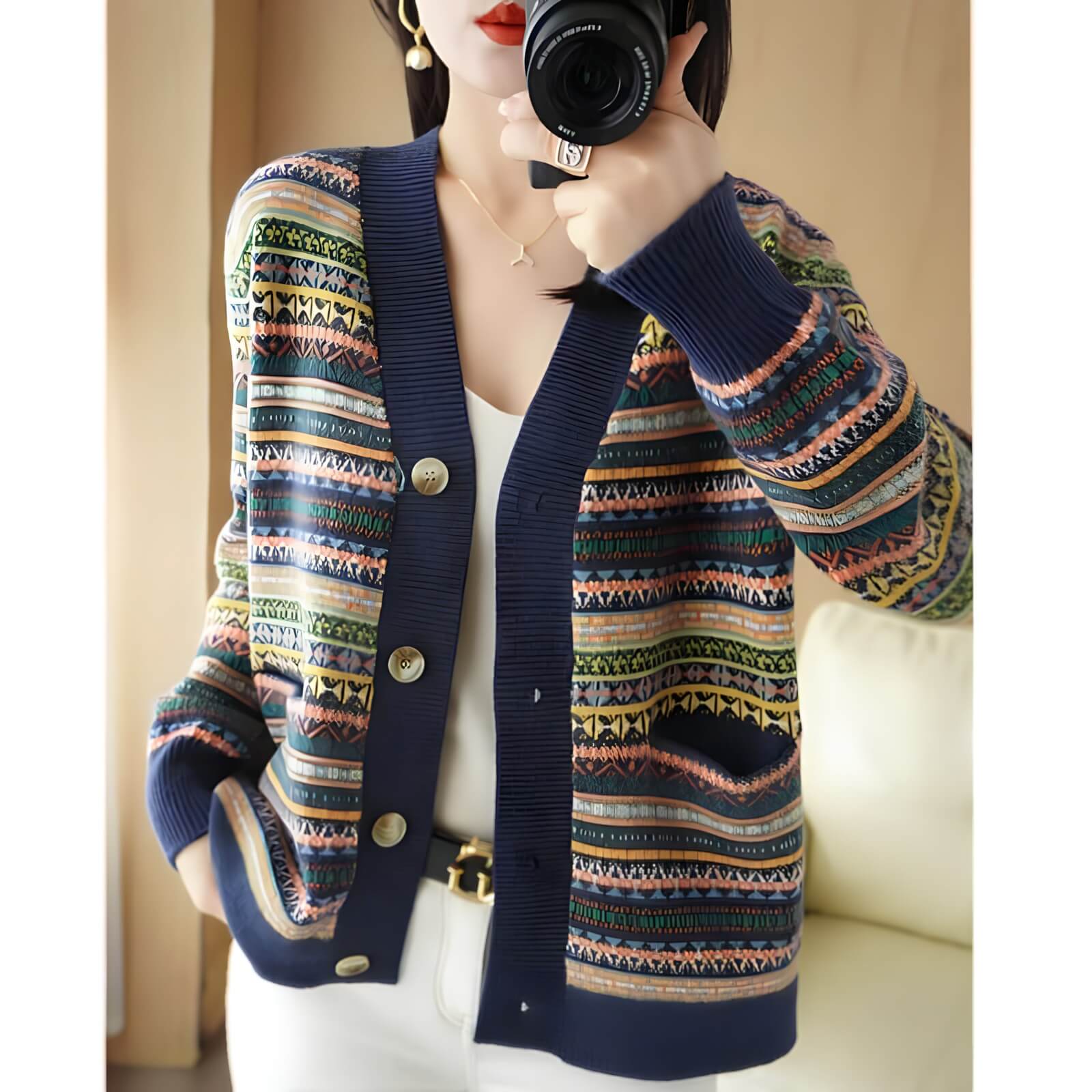 Cardigan Jacquard com Botões Azul 1