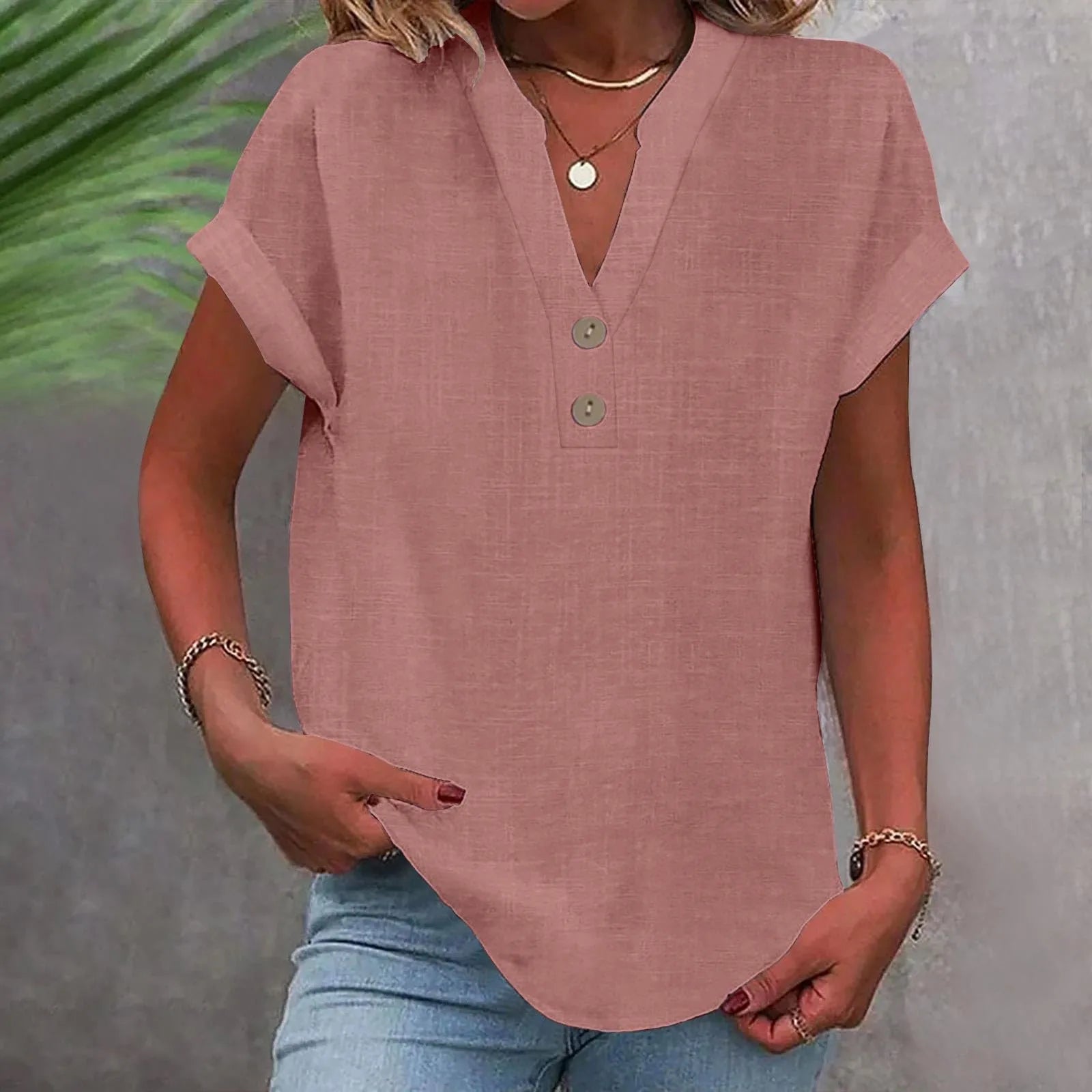 Blusa Casual com Botões Rosa 04