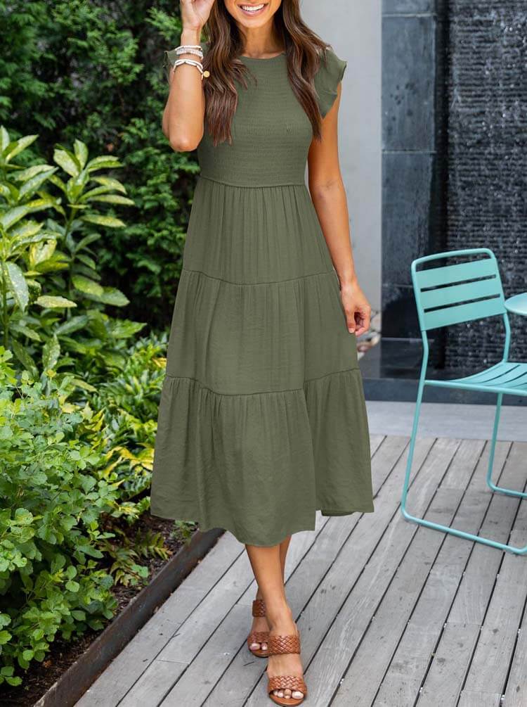 Vestido Mídi de Lástex Verde Militar 12