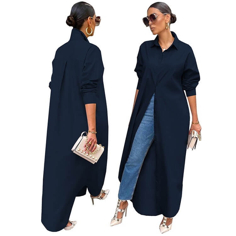 Vestido Camisa Longa Olímpia Azul Marinho / P 01