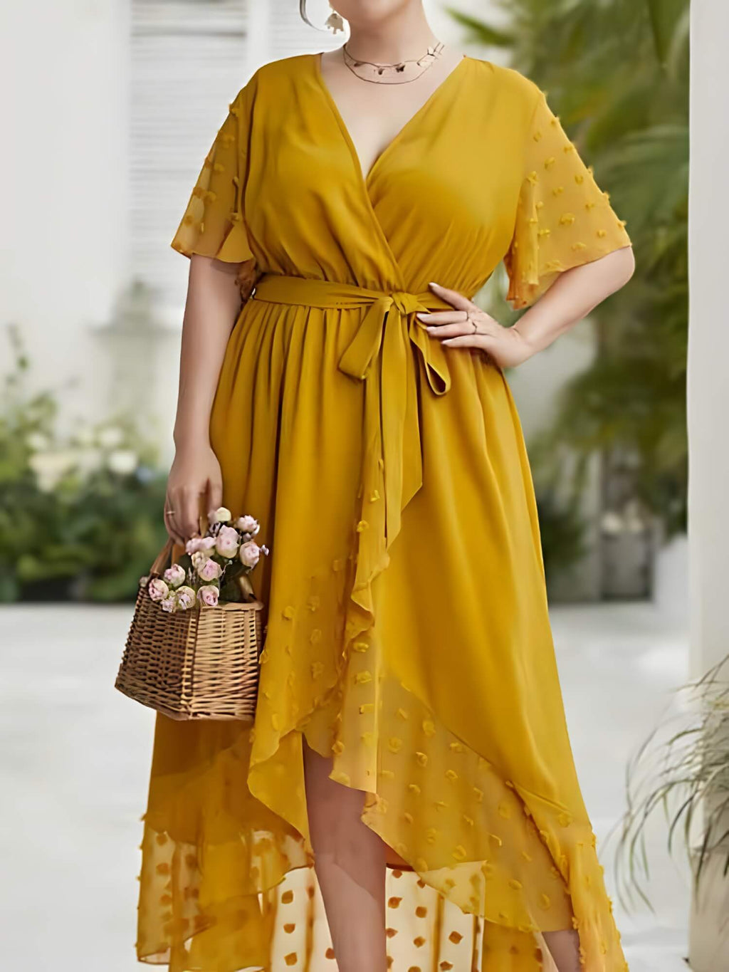 Vestido Mídi Transpassado Plus Size Amarelo 3