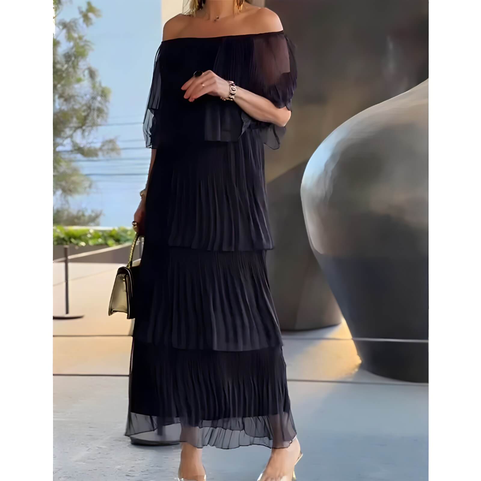 Vestido Mídi de Chiffon Preto 3