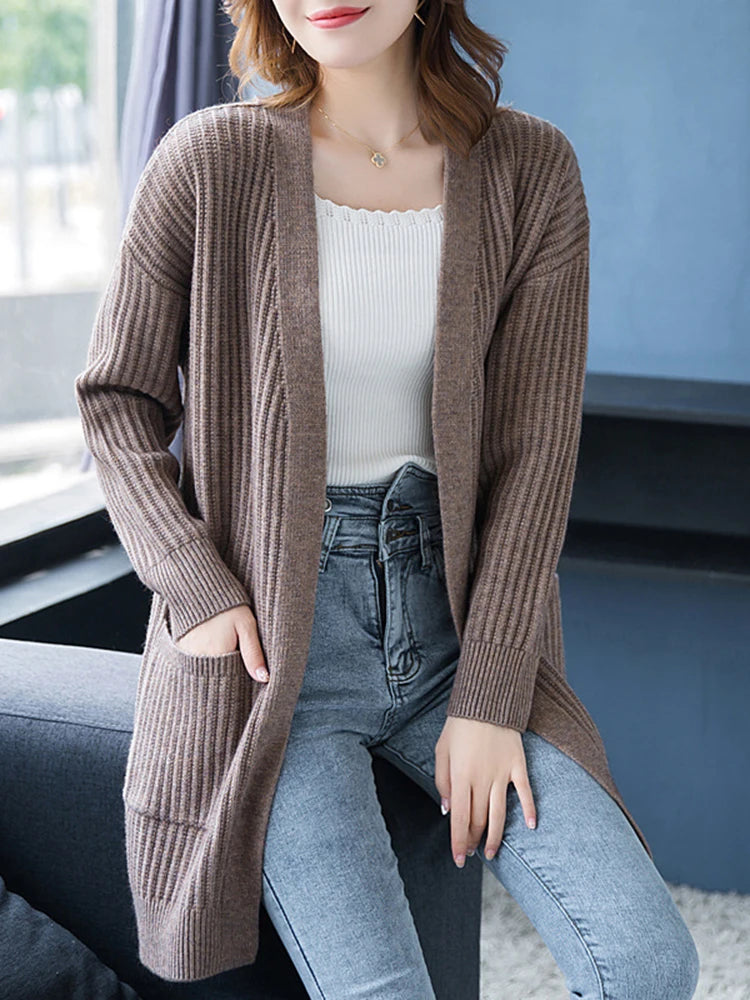 Cardigan Ponto Aberto Alongado Marrom 4