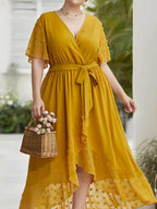 Vestido Mídi Transpassado Plus Size Amarelo 5