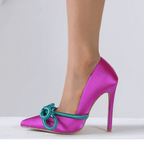 Scarpin Salto Alto Bico Fino Rosa 2