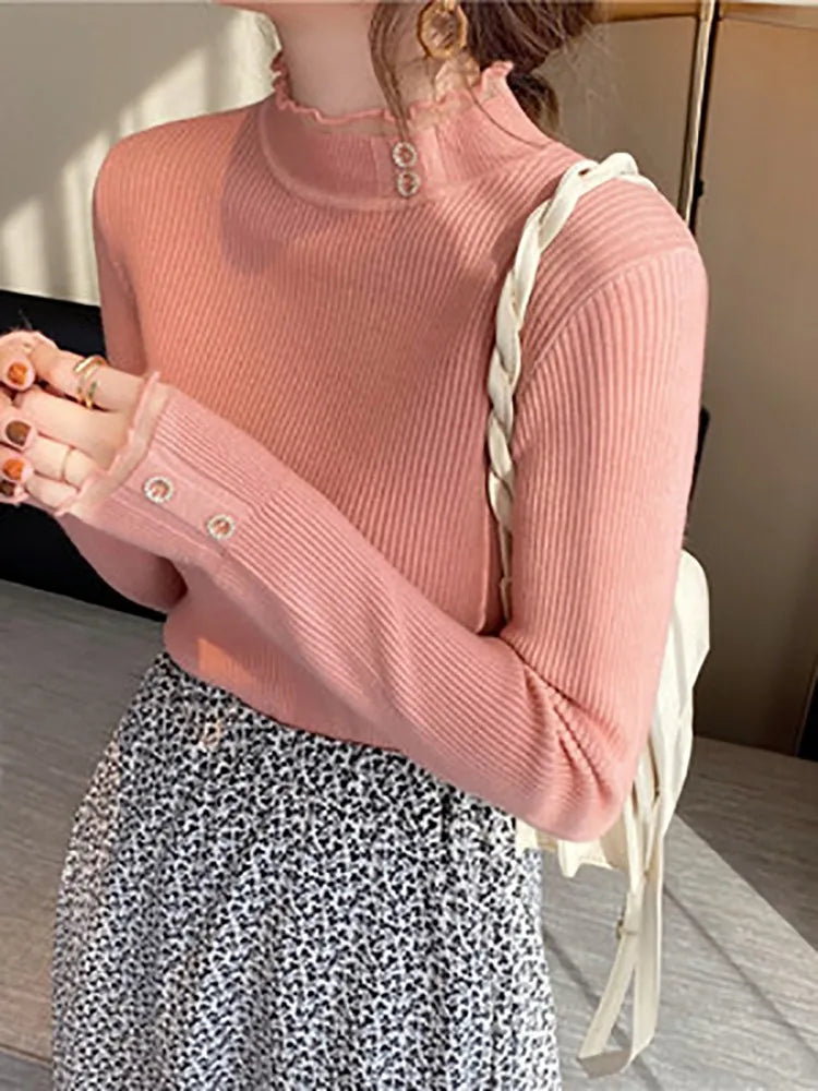 Suéter Feminino Canelado Rosa 4