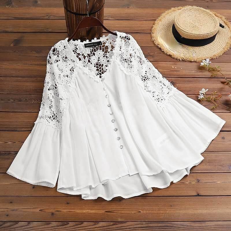 Camisa Feminina de Chiffon com Detalhes em Renda 