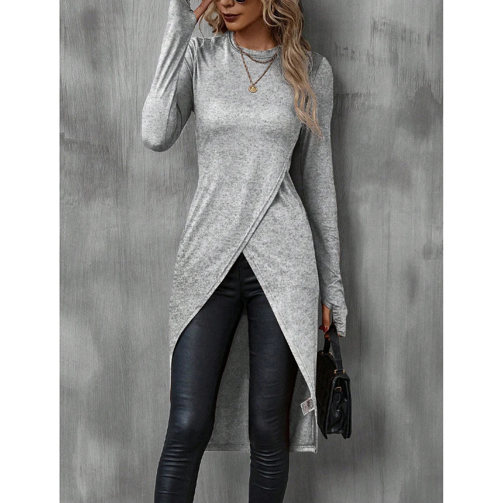 Blusa Feminina Longa Assimétrica Cinza 6