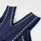 Vestido Longo Bordado Azul Marinho 05