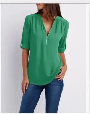 Blusa Chiffon Manga 3/4 com Zíper Verde 16
