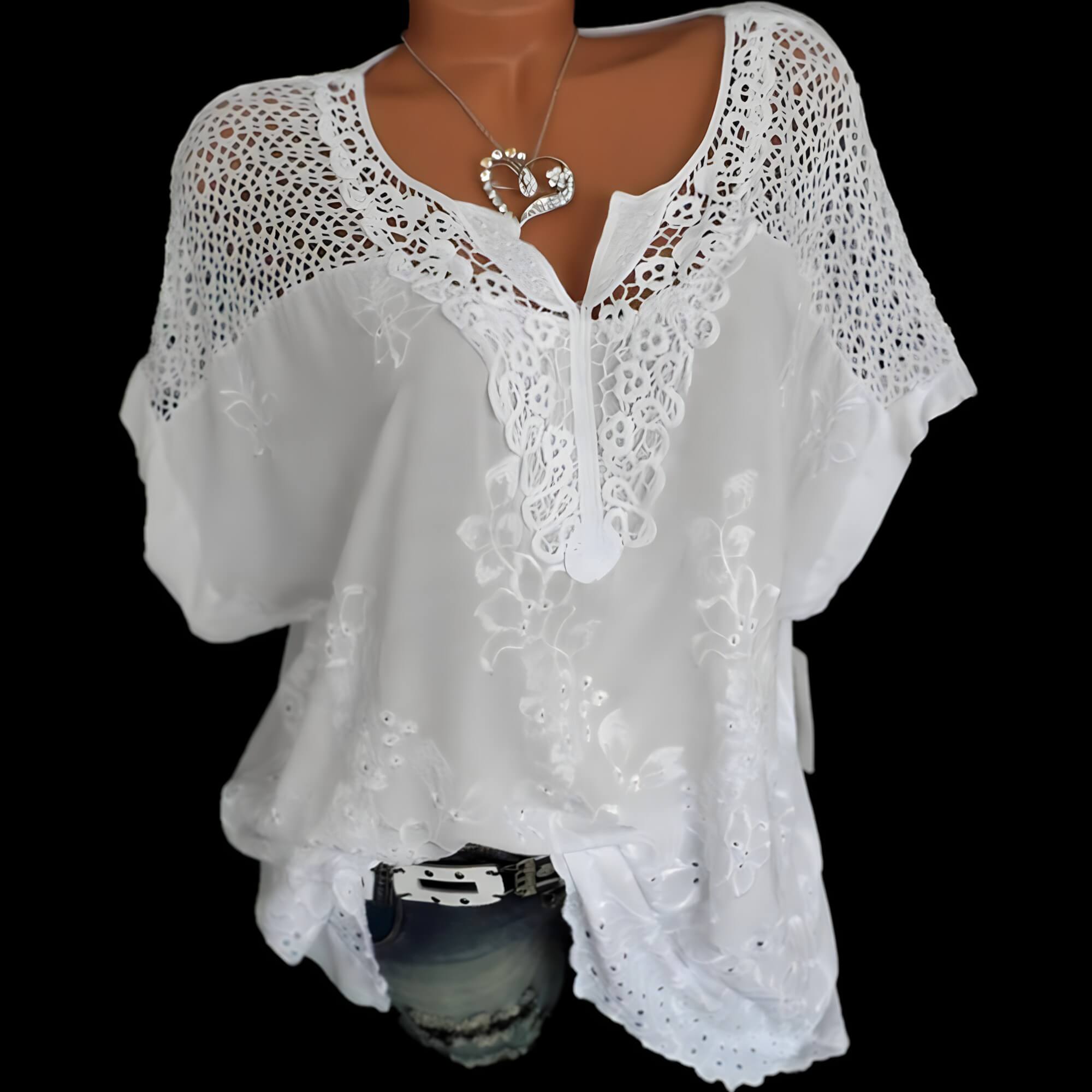 Blusa de Casimira com Detalhes em Renda Branco 1