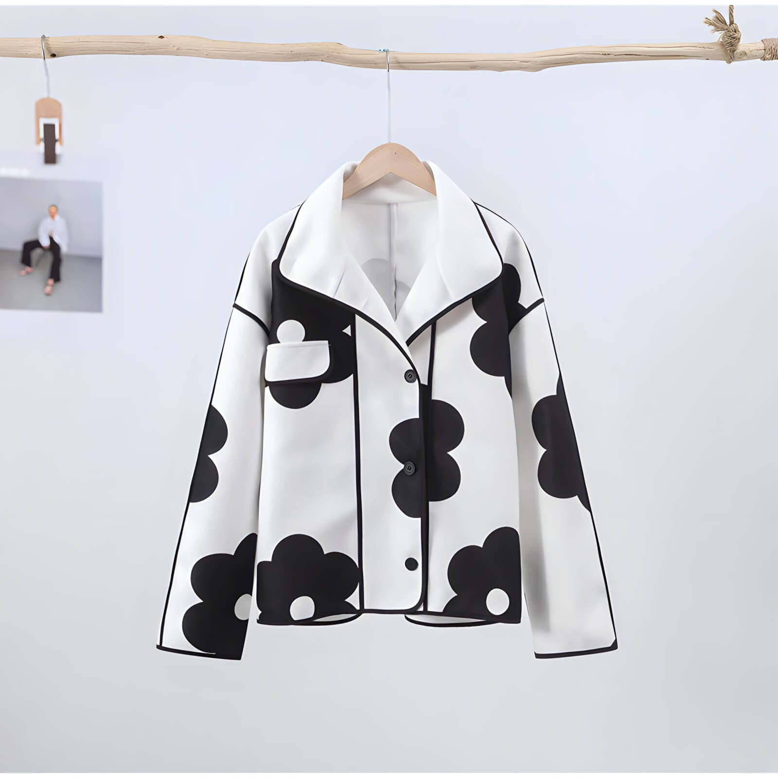 Jaqueta Feminina Casual Preto e Branco 6