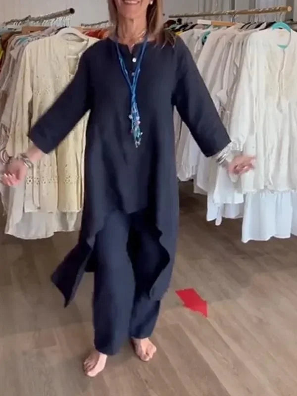 Conjunto Alongado de Linho Azul Marinho 5