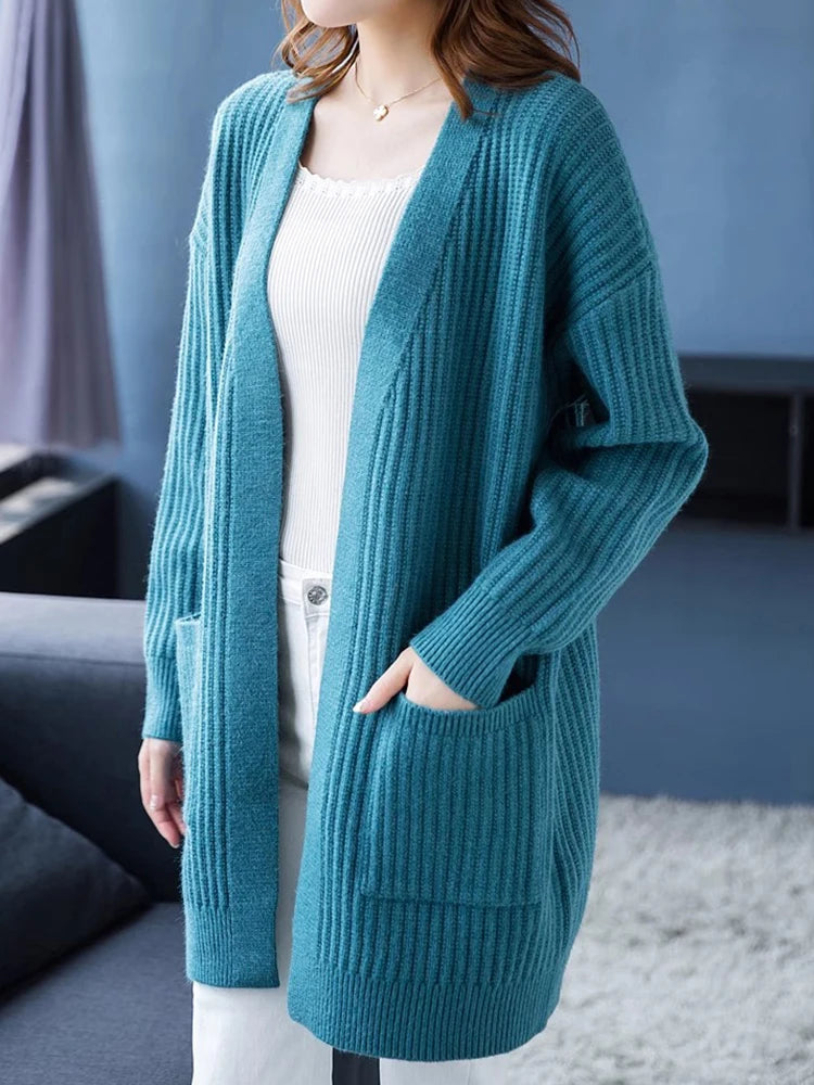 Cardigan Ponto Aberto Alongado Azul 5