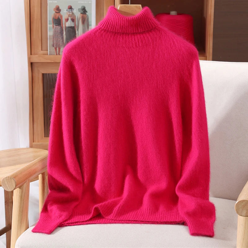 Suéter em Cashmere Gola Alta Rosa Pink 17