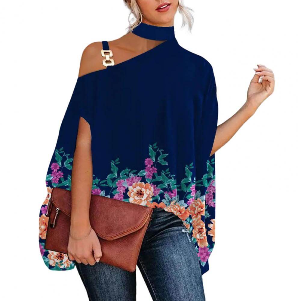 Blusa Gola Alta e Ombro Aberto Feminina