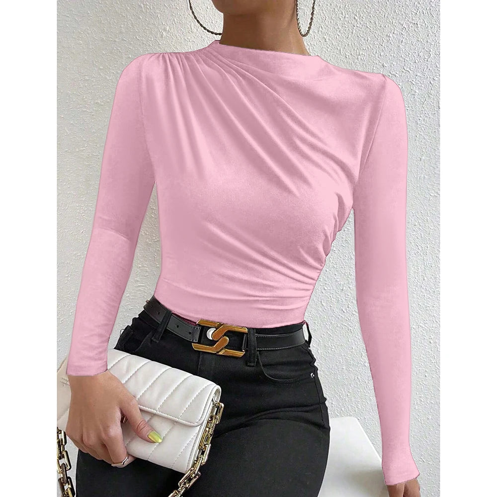 Blusa Assimétrica de Manga Longa Rosa 06