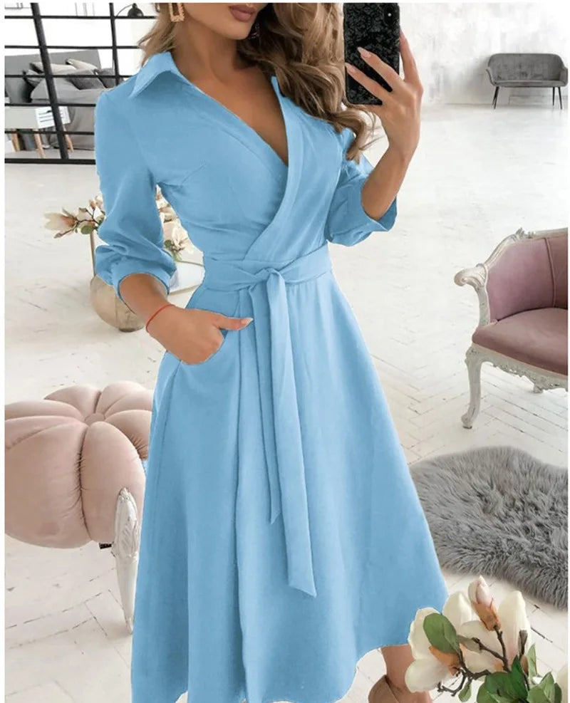 Vestido Midi Elegante Azul Claro 03