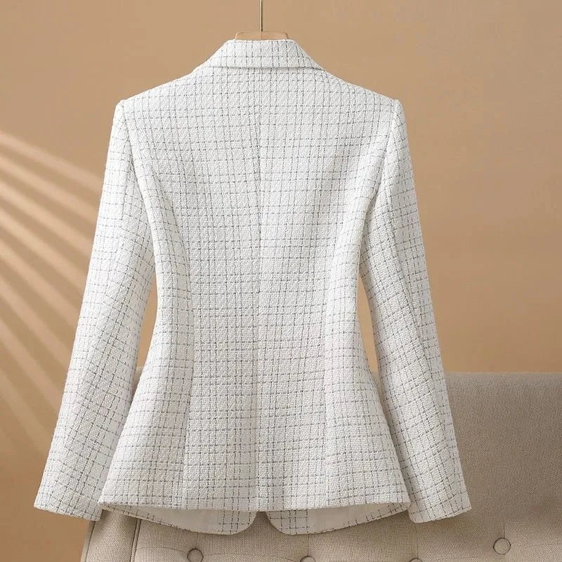 Blazer Feminino Tweed Acinturado Branco 02