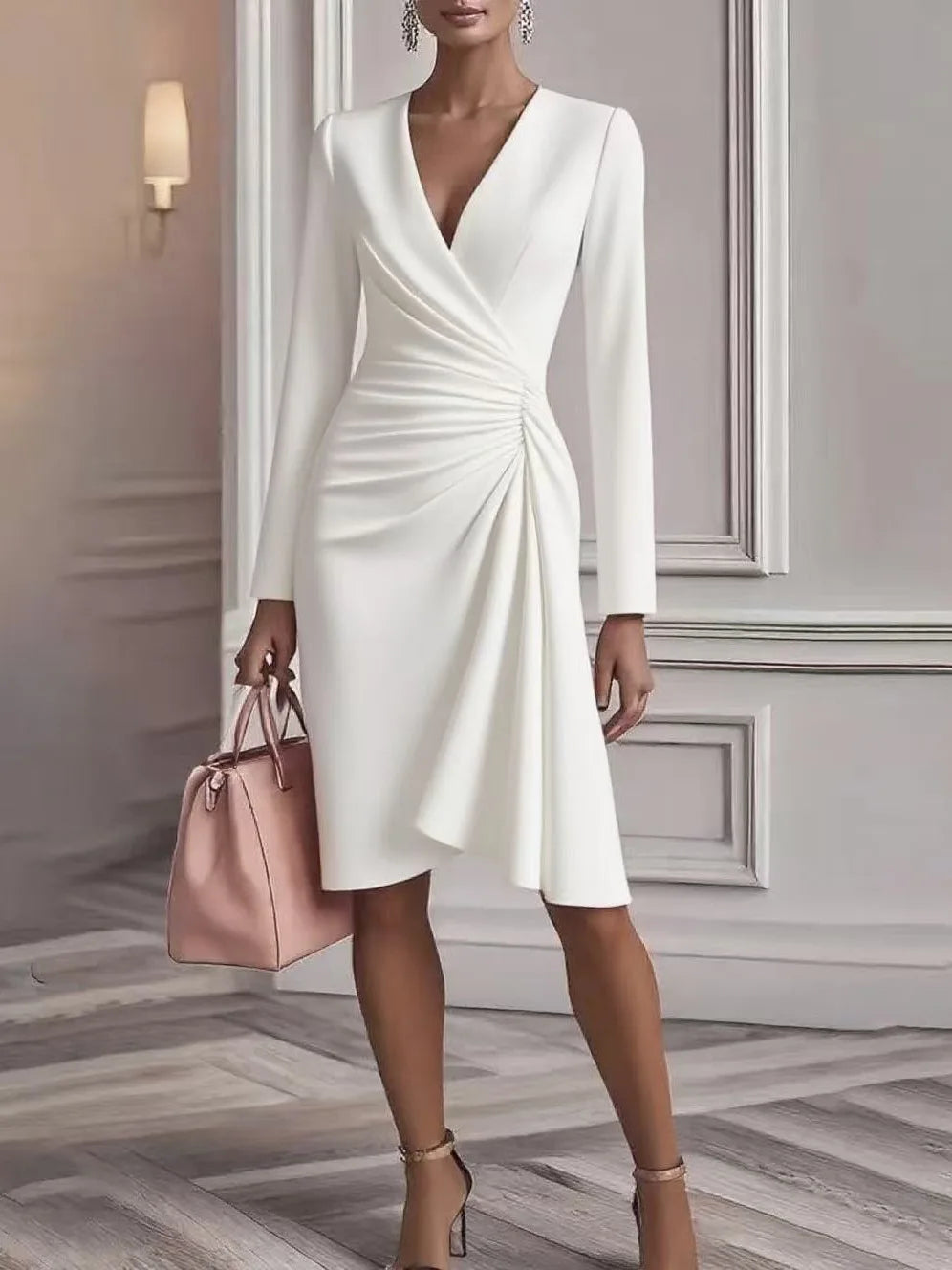 Vestido Midi Drapeado Branco 03