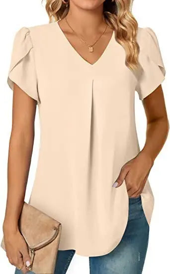 Blusa Elegante Gola V Bege Claro 02