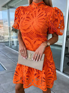 Vestido Curto Bordado Laranja 6