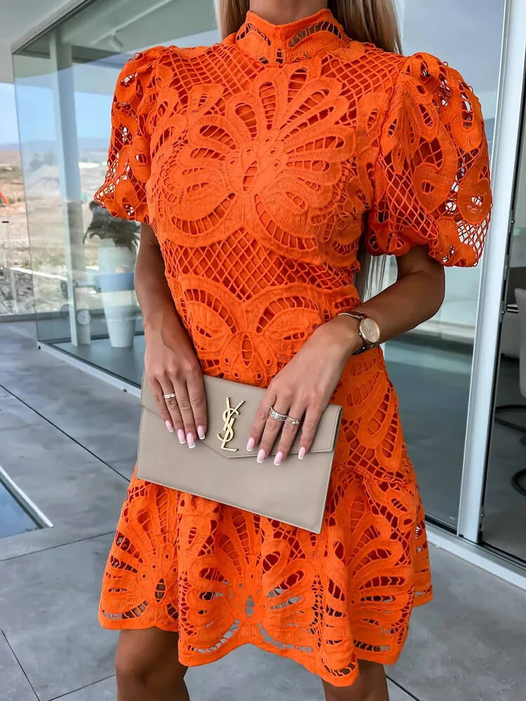 Vestido Curto Bordado Laranja 6