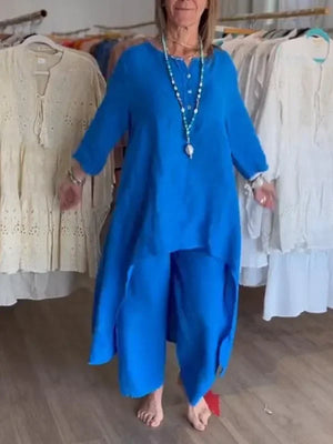 Conjunto Alongado de Linho Azul Claro 4