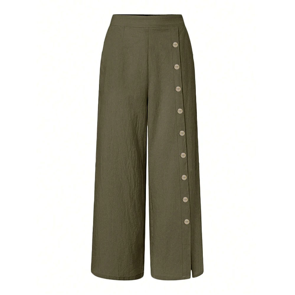 Calça Pantalona com Botões Laterais Solara