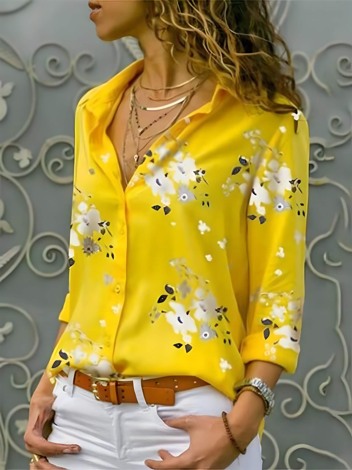 Camisa Casual de Chiffon Amarelo 2