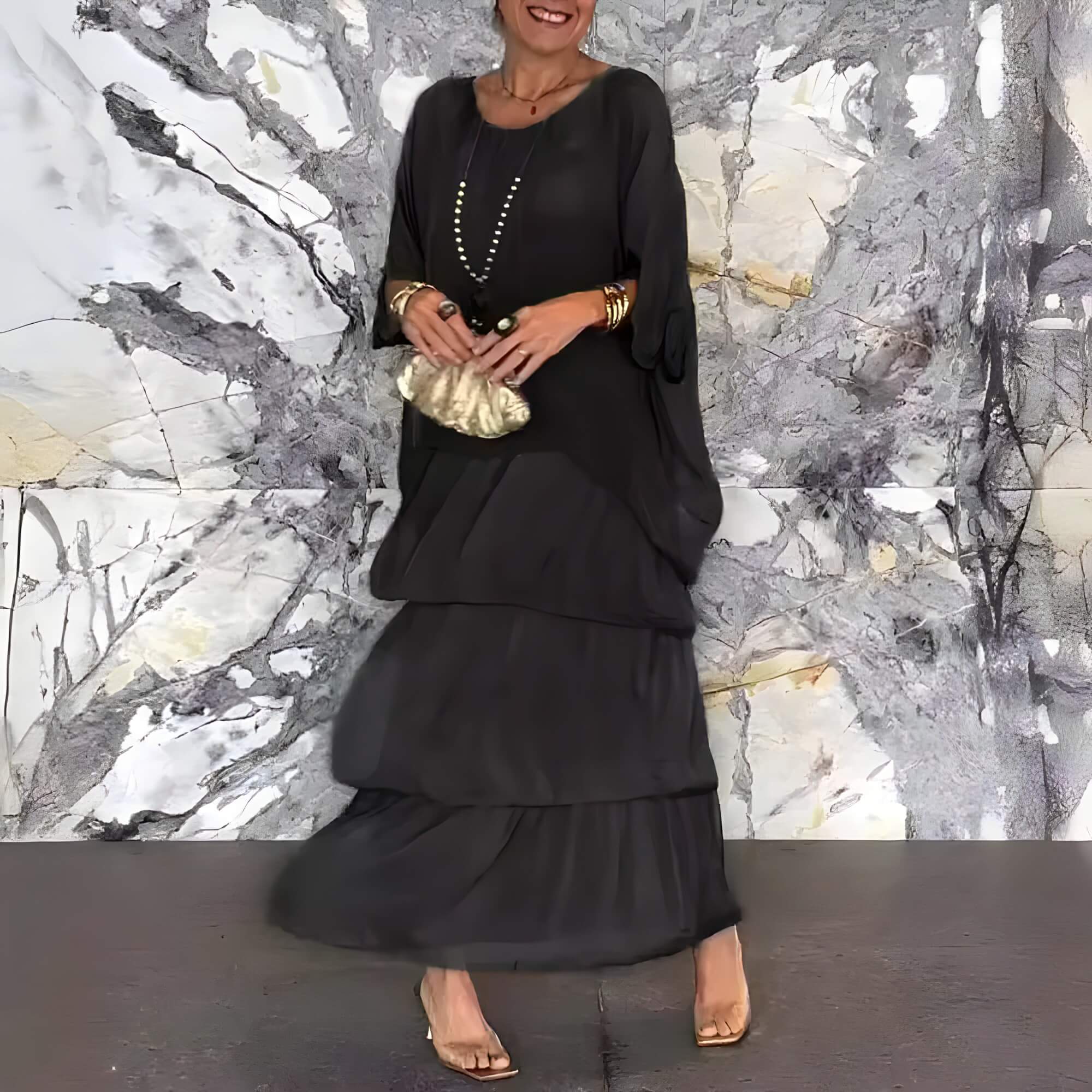 Vestido Longo de Chiffon Preto 2