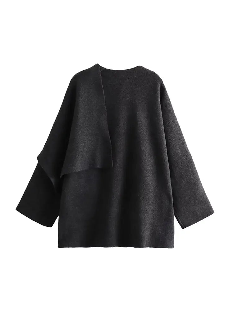 Casaco Cachecol Assimétrico Cinza Escuro 08