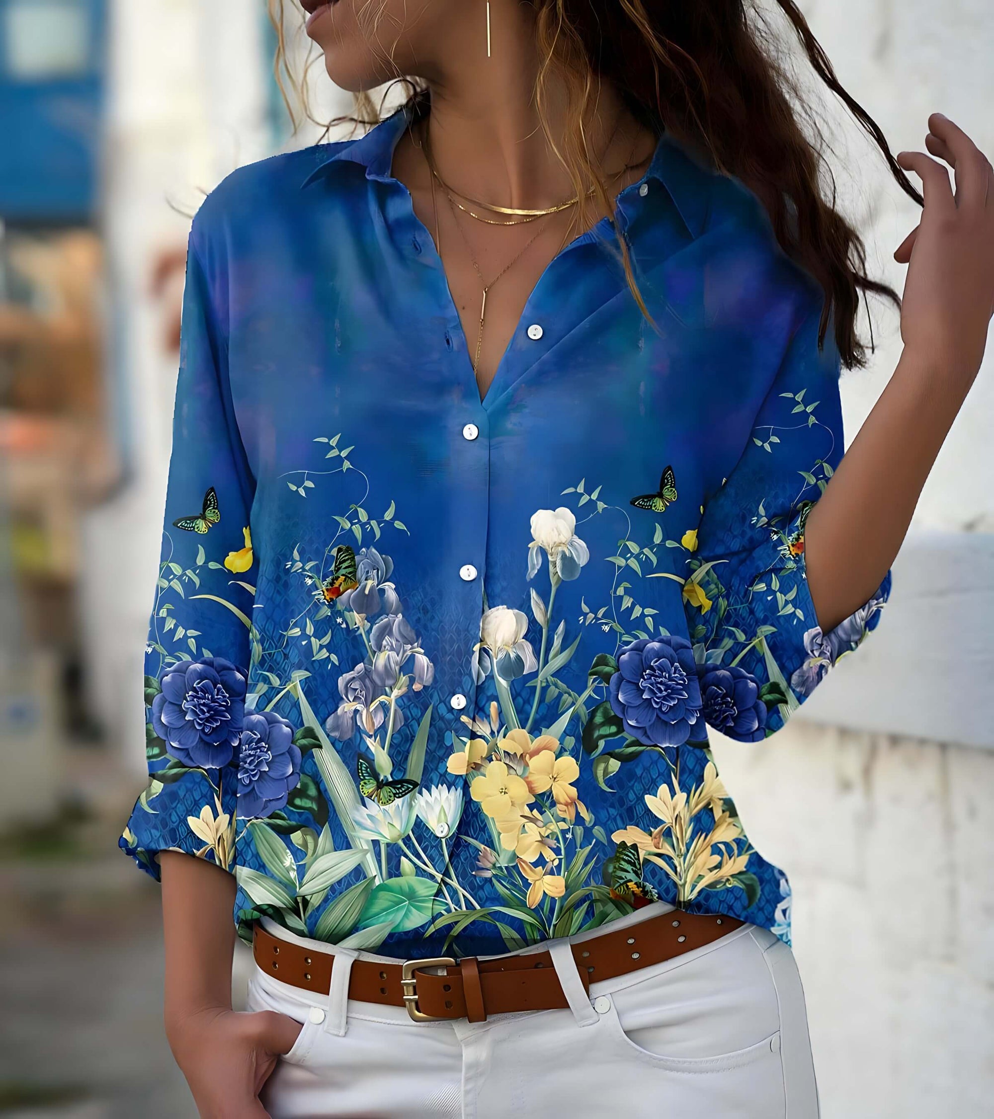 Camisa Casual de Casimira Azul 8