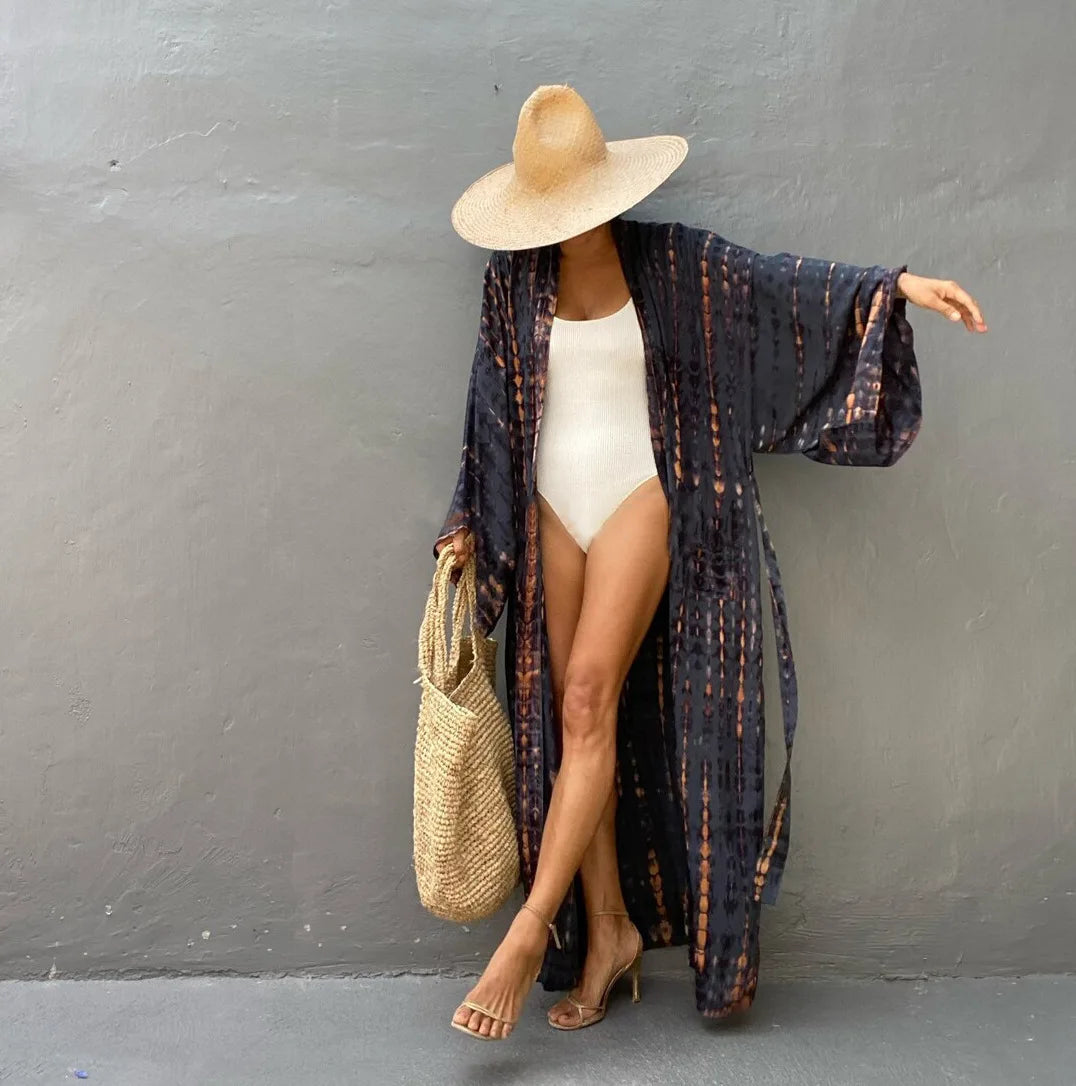 Saída de Praia Kimono Cinza Escuro 16