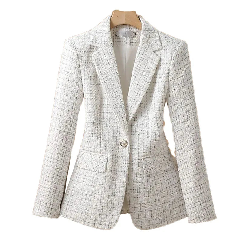Blazer Feminino Tweed Acinturado Branco 05