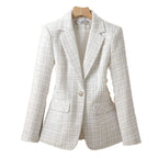 Blazer Feminino Tweed Acinturado Branco 05