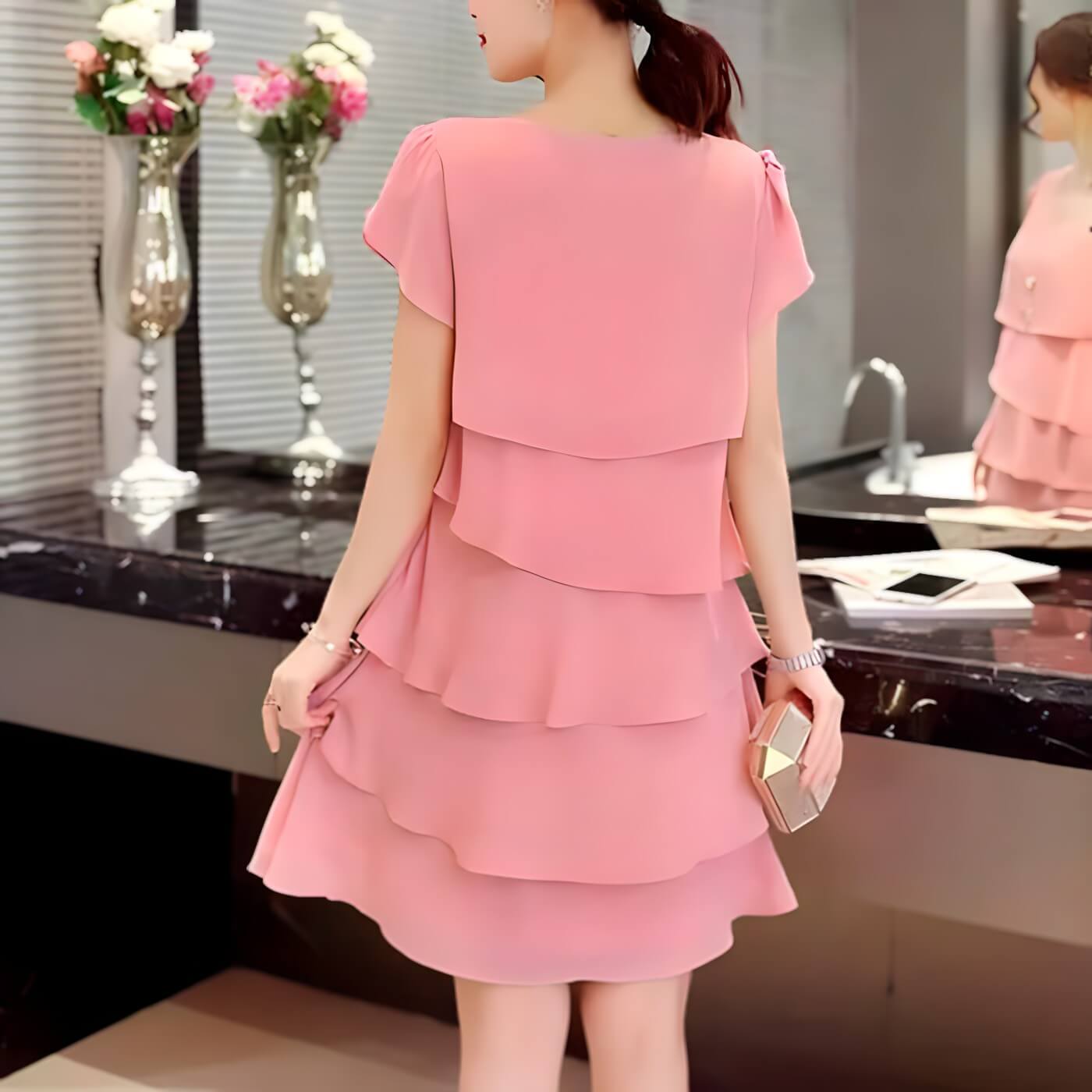 Vestido Curto em Camadas Rosa 2
