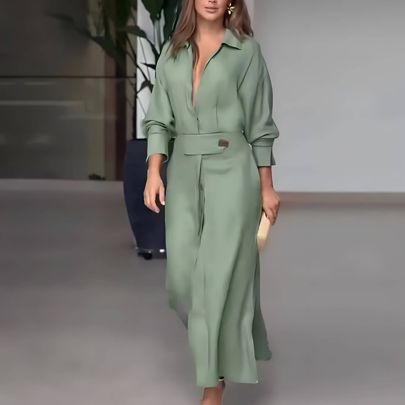 Vestido Longo com Abotoamento Verde 4