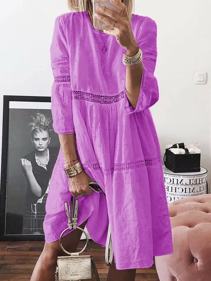 Vestido Mídi Manga e Saia de Camadas Marselha