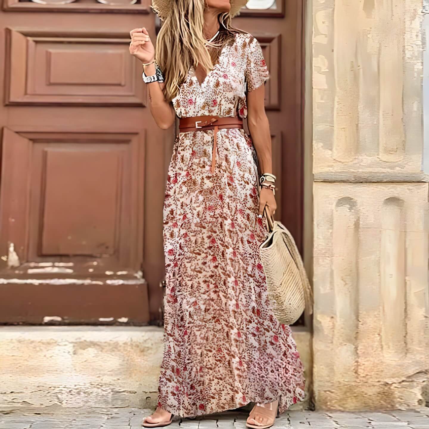 Vestido Longo com Cinto Bege 5