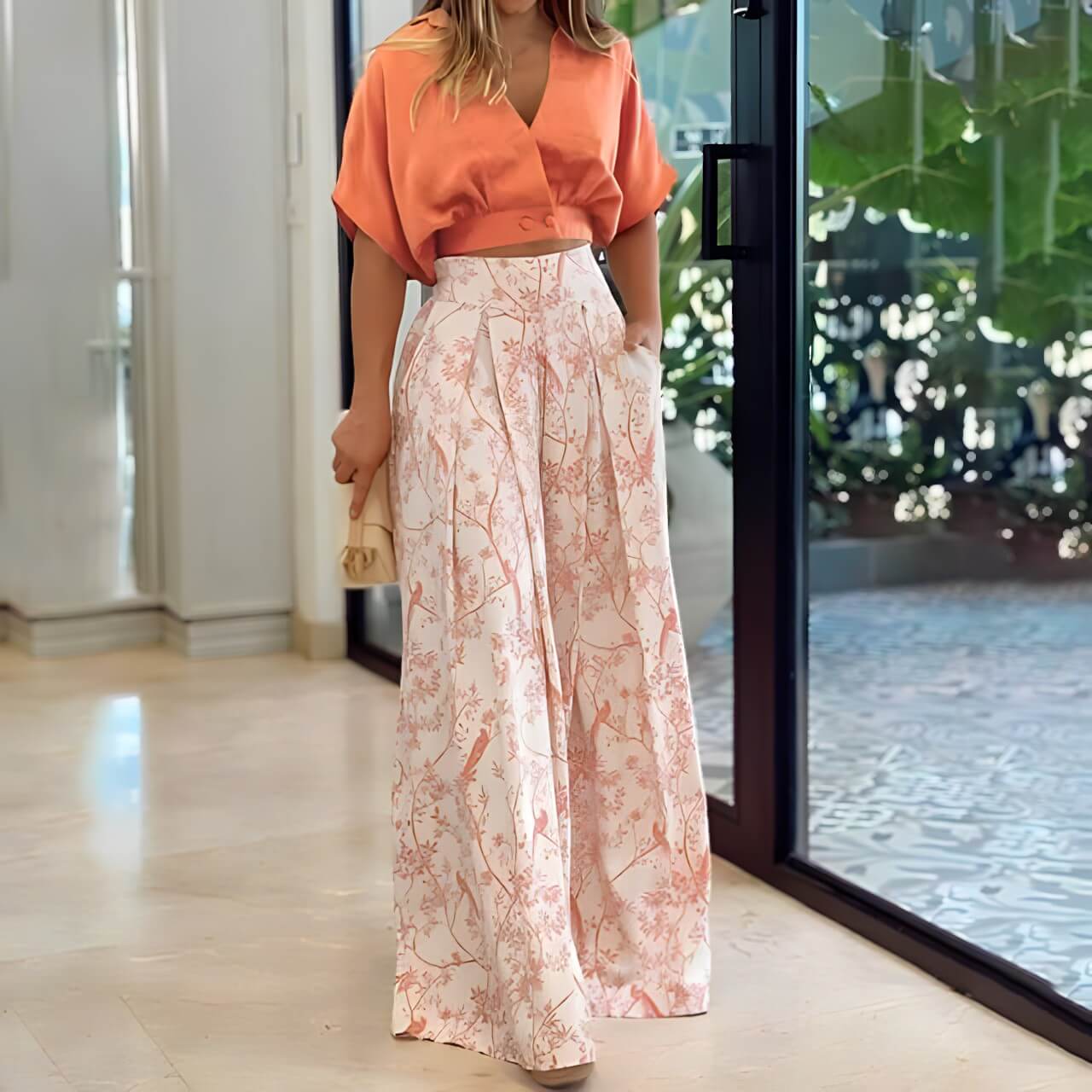 Conjunto Cropped Calça Pantalona Laranja 2