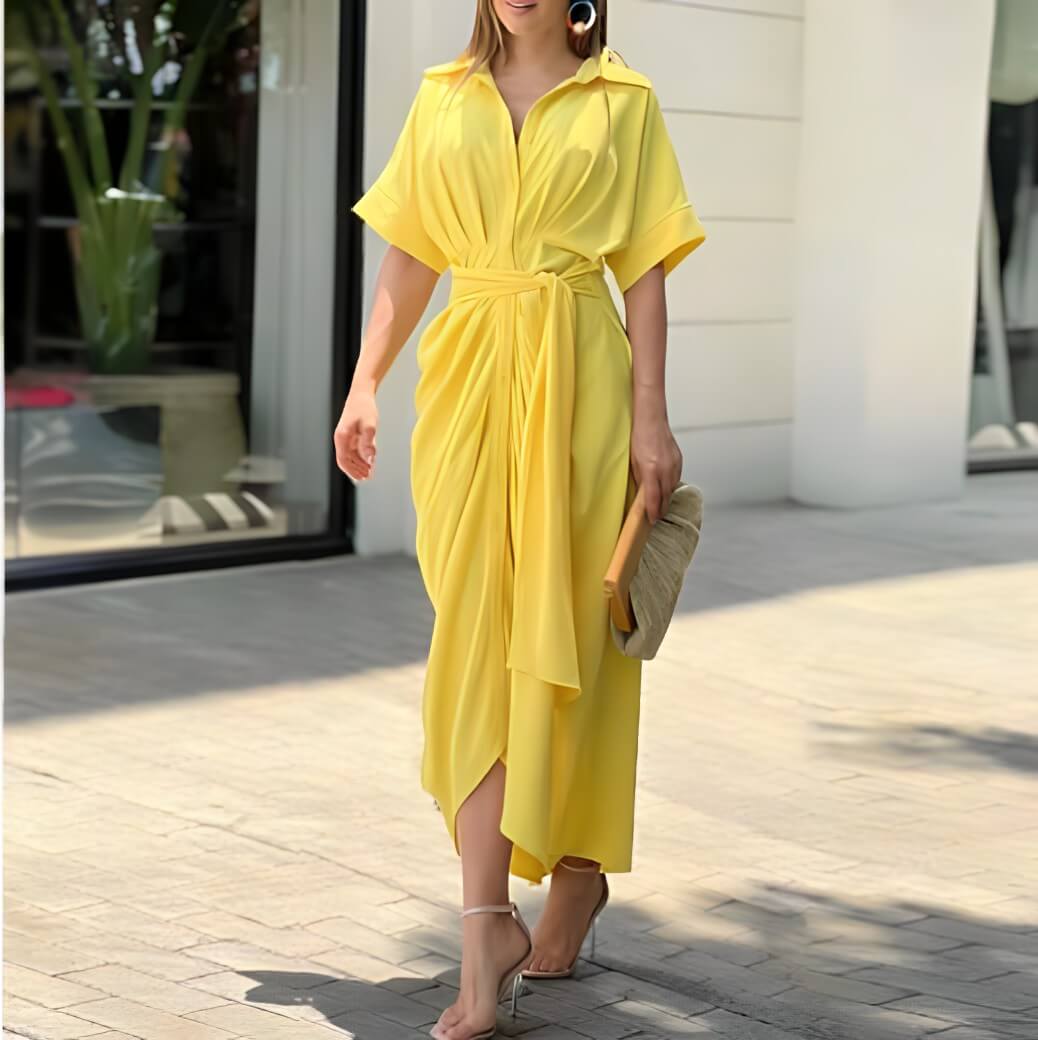 Vestido Mídi com Abotoamento Amarelo 5