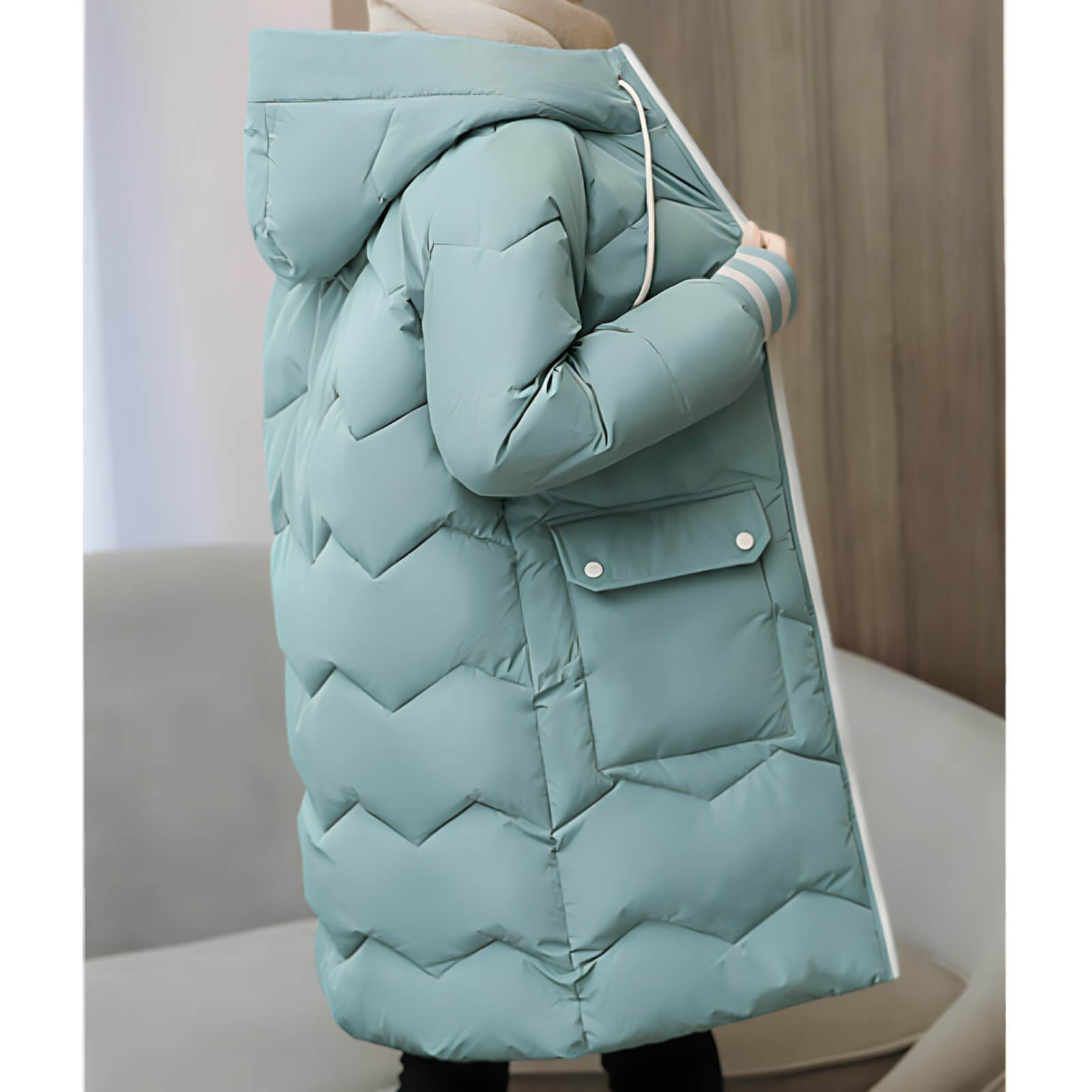 Casaco Feminino Puffer Alongado com Capuz e Bolsos Joelle