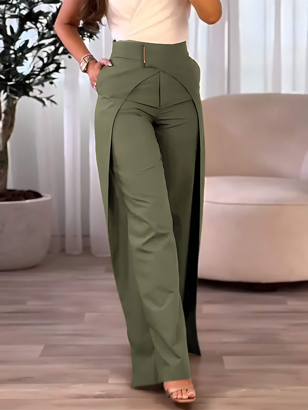 Calça Wide Leg Verde Militar 5