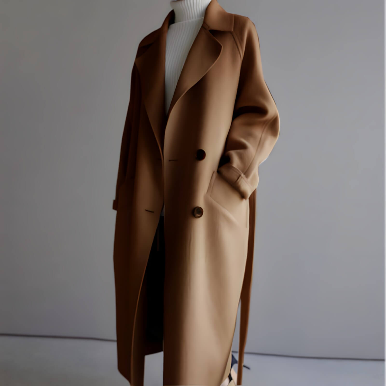 Casaco Feminino Longo de Lã Batida Marrom 6