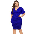 Vestido Elegante Drapeado Plus Size Azul 7